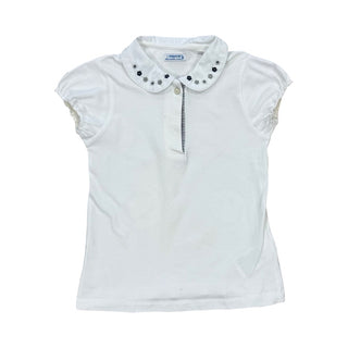 Mayoral White collared tshirt w/embroidered flowers, 7 years