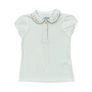 Mayoral White collared tshirt w/embroidered flowers, 7 years