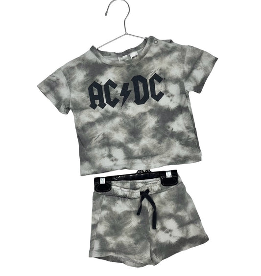 H&M AC/DC tshirt/short set, 9-12 months