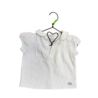 Cyrillus White T-Shirt with Collar and Buttons, 9 months