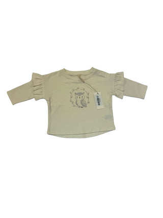 Quincy Mae Ruffle ivory long sleeve tee - new with tag, 3-6 months