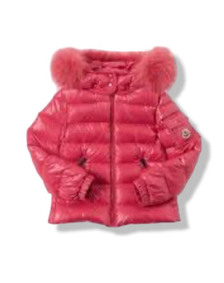Moncler Pink puffer jacket with fur hood, 5 years