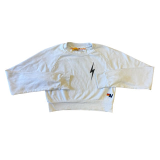 Aviator Nation White crop w/lightning bolt crewneck, Women’s medium