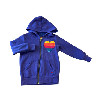 Aviator Nation Purple rainbow heart full zip hoody, 4 years