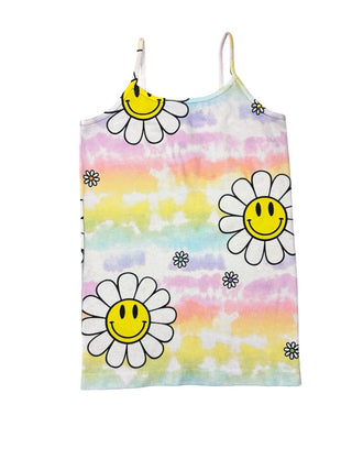 Malibu Sugar tie dye tank with flower smiley faces, 4-6 years