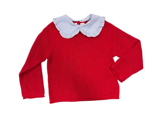 Zara red knit sweater with blue collar, 6 years