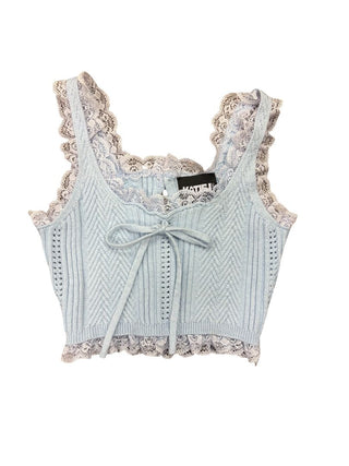 KatieJ blue knit tank with lace, small