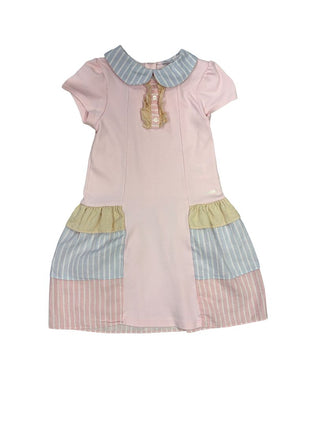 Patachou pink dress with striped ruffle, 6 years