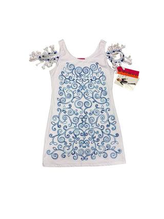 Katie Mack White and Blue Embroidery Detail Dress with Beaded Fringe - New With Tags, 10 years
