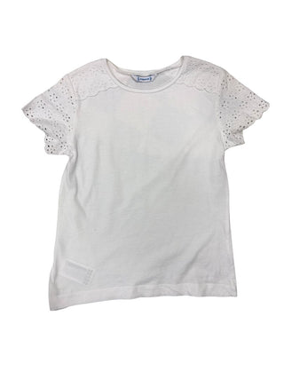 Mayoral White Eyelet Sleeve Tee, 8 years