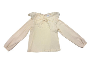 Zara Cream Coloured Balloon Sleeve Blouse with Eyelet Collar, 6-7 years