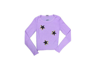 Firehouse Ribbed Longsleeve Purple Tee with Star Graphics, medium
