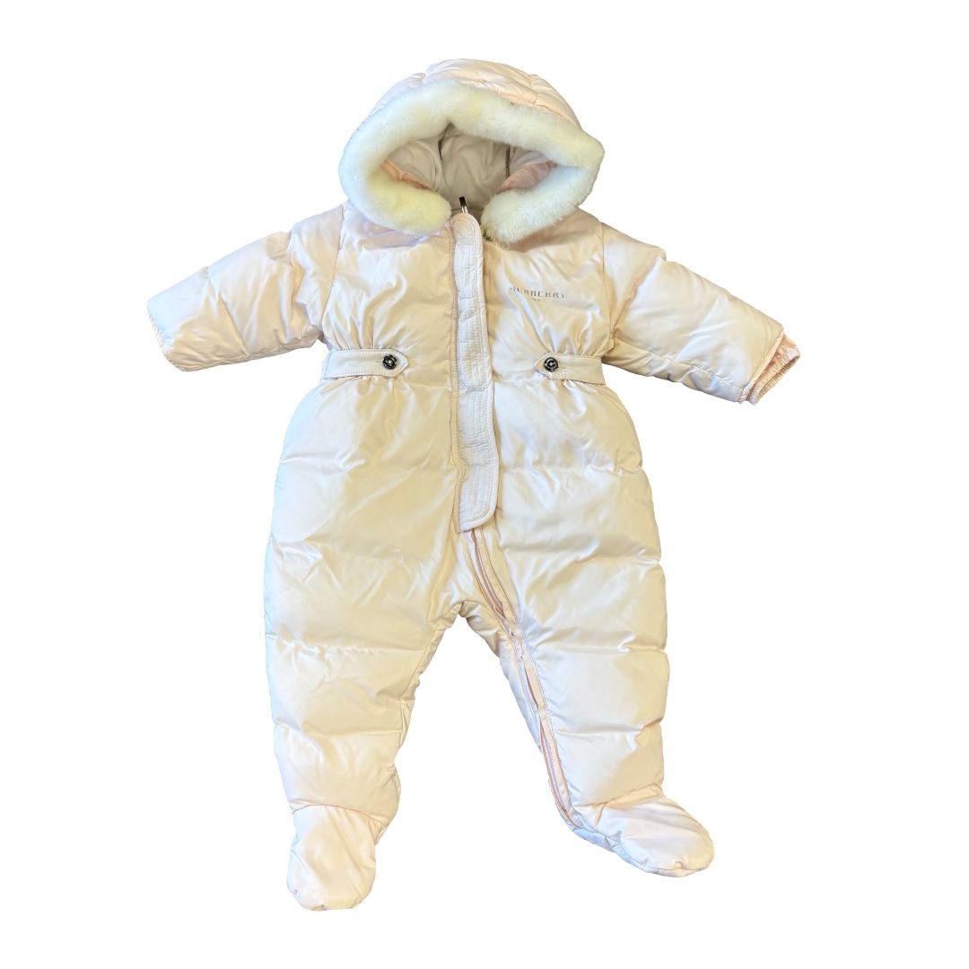 Burberry baby pink one piece snow suit, 6 months