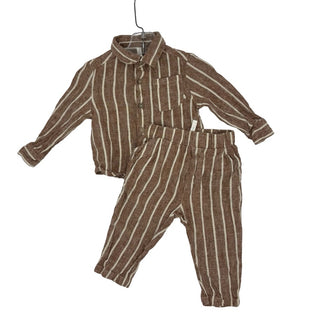 Rylee + Cru Brown stripped linen set, 6-22 months