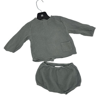 Zara Green gauze shirt/short set, 6-9 months