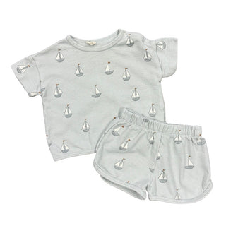 Quincy Mae Blue gray set w/sailboats, 6-12 months