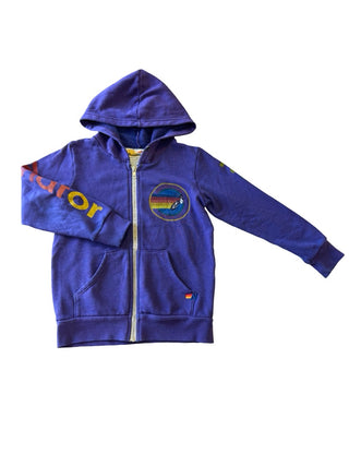 Aviator Nation Purple full zip hoody w/rainbow circular logo, 8 years