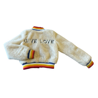 Spiritual Gangster Faux fur coat w/rainbow trim, 6 years