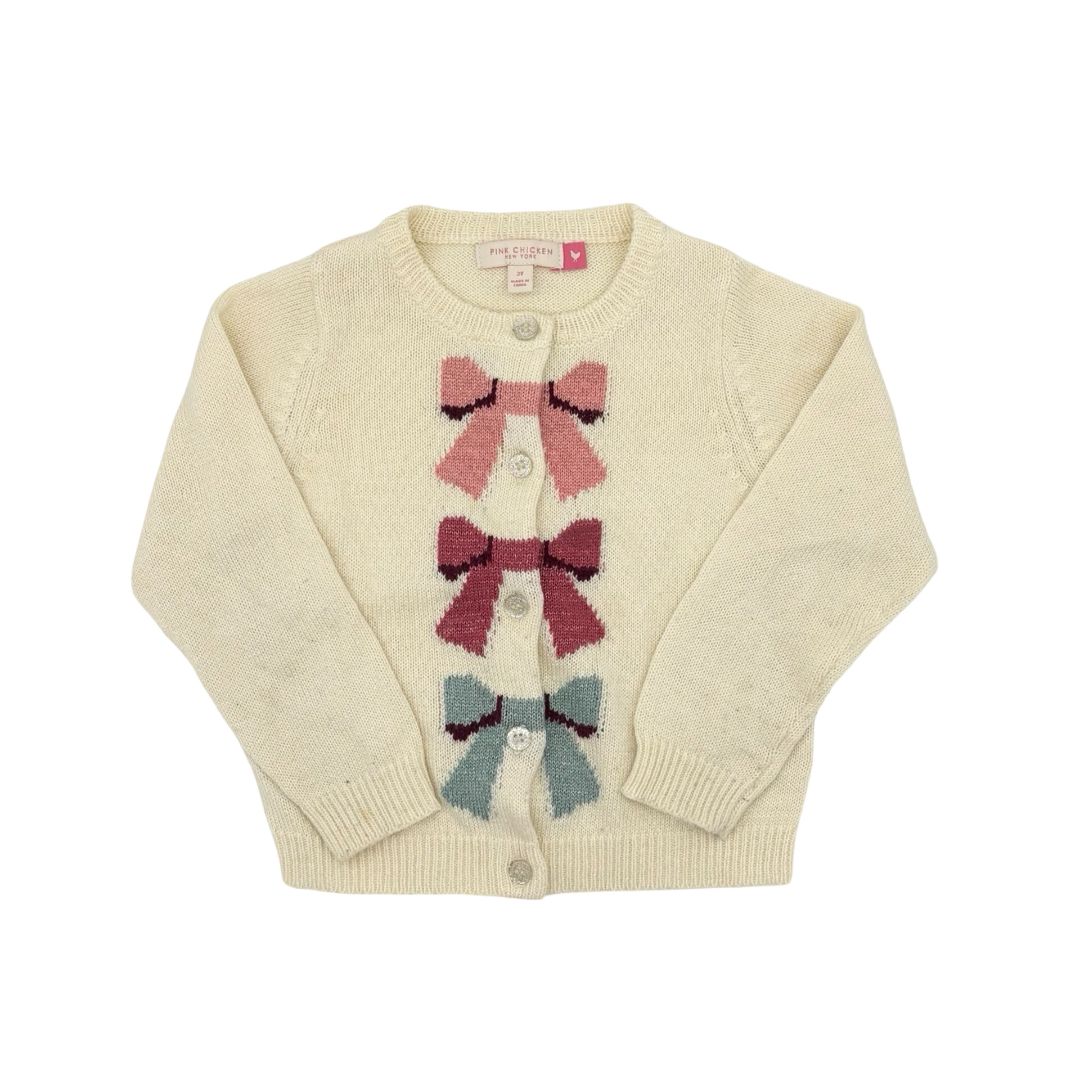 Pink Chicken white bow cardigan, 3 years