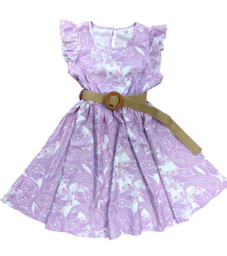 PatPat Purple and Pink Paisley Belted Dress, 7-8 years