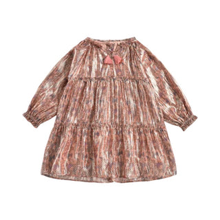 Louise Misha Tiered long sleeve dress in metallic sienna floral print, 24 months