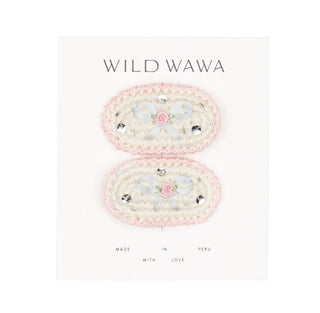 Wild Wawa Crochet Clip Set Blue Bow New with Tags, O/S