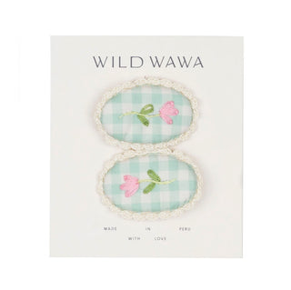 Wild Wawa Crochet Clip Set in Green Gingham New with Tags, O/S