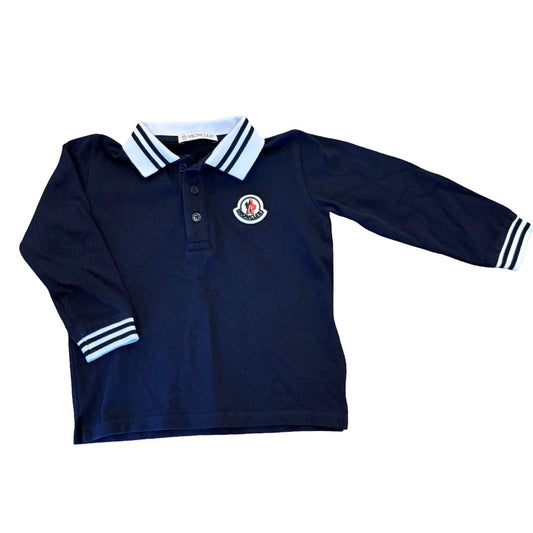 Moncler navy long sleeve polo, 12-18 months