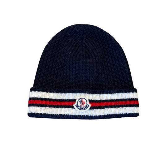 Moncler navy tricolor wool beanie, xxs kids