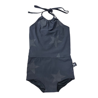 Nununu Black star one piece swim suit w/halter tie neckline, 4-5 years