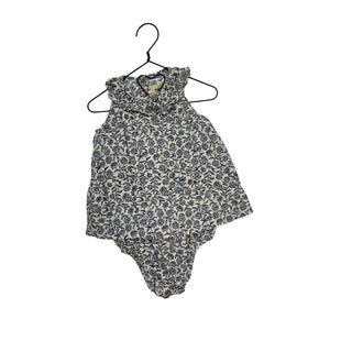 Wheat Beige w/navy florals dress w/attached bloomeds, 18 months