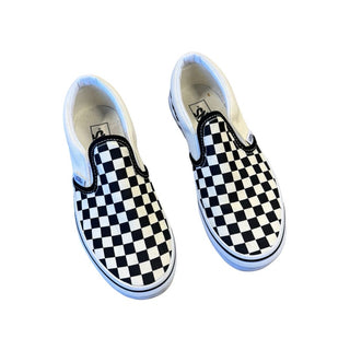 Vans black/white checkered slip ons, 3 big kids