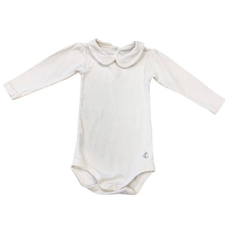 Petit Bateau Cream long sleeve onesie w/peter pan collar, 6 months