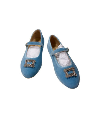 Luxelim Blue Velvet Ballet Flats with Jewelled Buckles - New, 33 EU