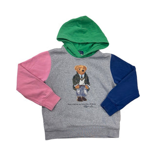 Ralph Lauren Grey/colour block Polo Bear hooded sweatshirt, 8-10 years