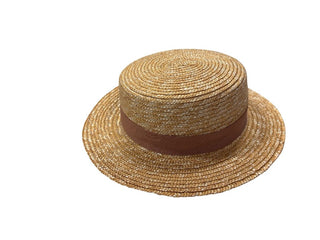 Zara Straw Hat with Brown Ribbon Band, O/S