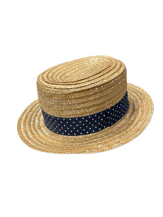 Bonpoint Straw Hat with Navy Polka Dot Band , 2 years