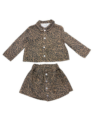 H&M Leopard Print Denim Jacket and Skirt Set, 6-7 years