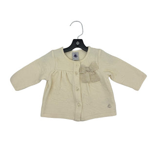 Petit Bateau Cream cardigan w/bow, 3 months