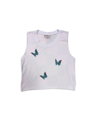Firehouse pink muscle tank with butterflies, medium