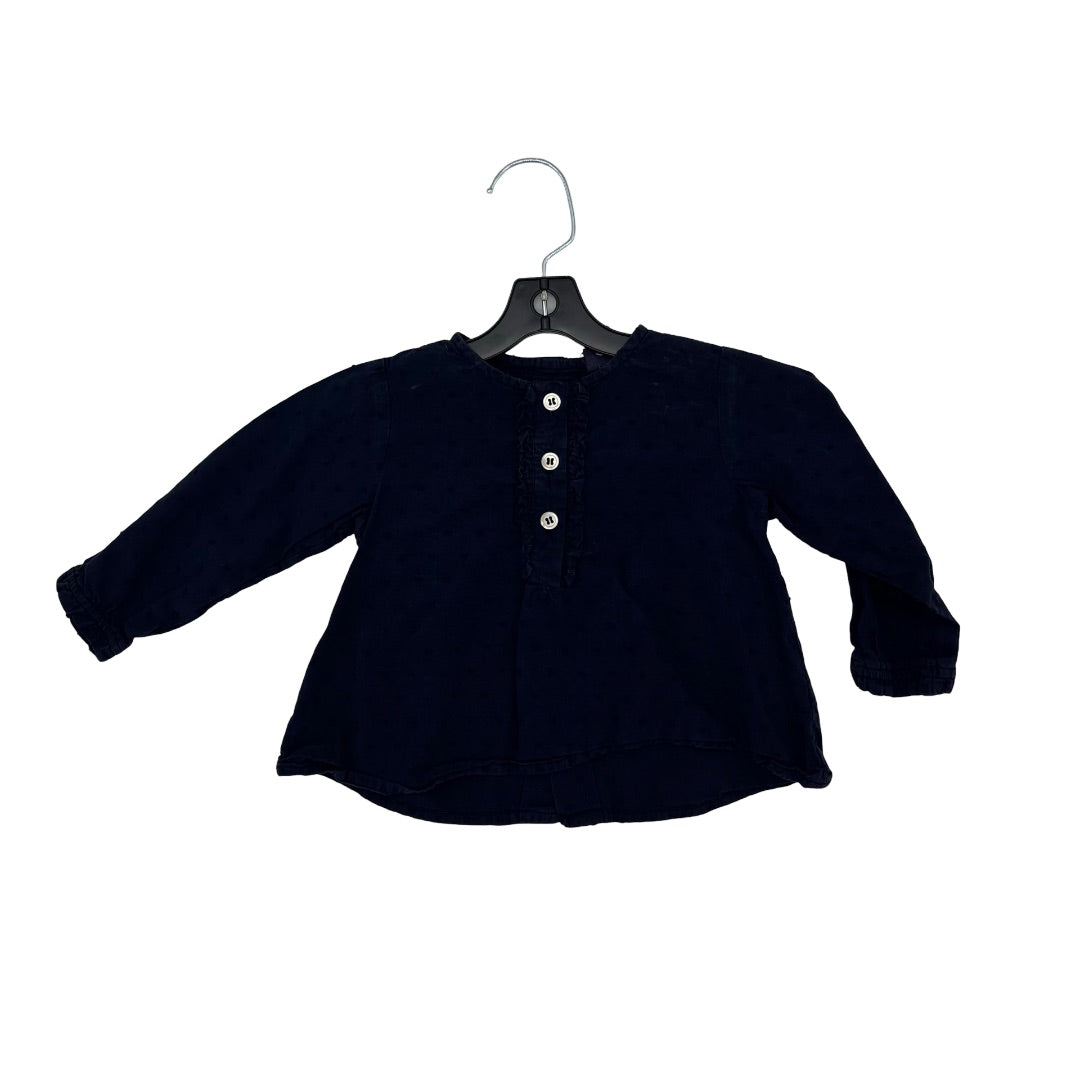 Bonton Navy shirt w/buttons, 12 months