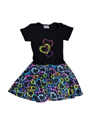 Dori Creations black tshirt dress with hearts, 7 years
