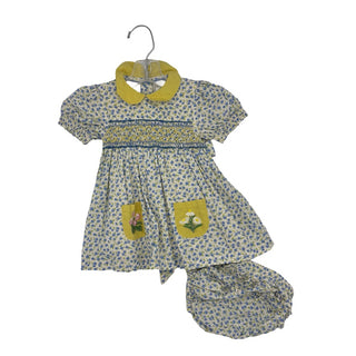 Baby Bodin Yellow floral dress w/bloomers, 0-3 months
