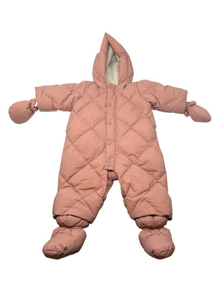Bonpoint pink down padded Snowsuit with boots and mittens, 3-6 months