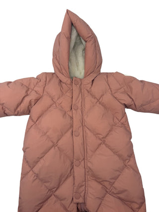 Bonpoint pink down padded Snowsuit with boots and mittens, 3-6 months