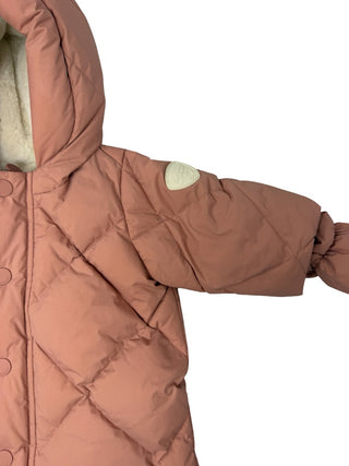Bonpoint pink down padded Snowsuit with boots and mittens, 3-6 months