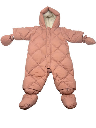 Bonpoint pink down padded Snowsuit with boots and mittens, 3-6 months