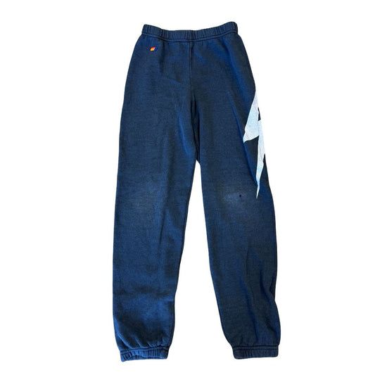 Aviator Nation Grey Sweatpants with White Lightning Bolt Small Hole in Knee, 12 years