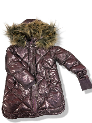 Appaman Metallic Plum Puffer Jacket with fur hood, 3 years