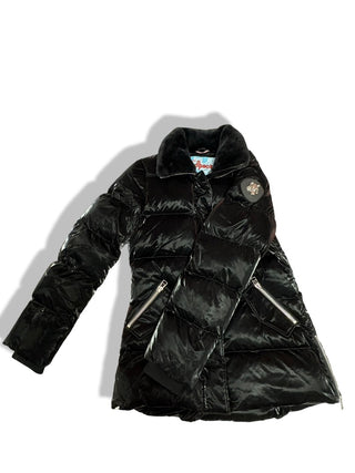 WoodPecker Shiny Black Puffer Jacket with logo on the side, medium